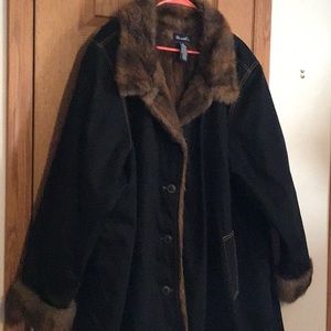 Denim & Co Black Denim Car Coat with Brown Full Fur-Lined with Collar Size 3x